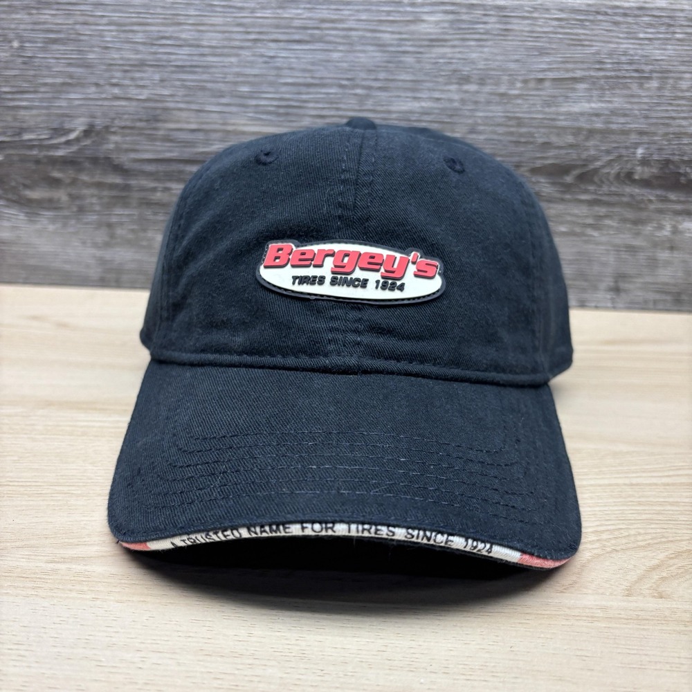 Bergey's Tires Hat Cap Strap Back Black Baseball Advertising‎ Logo Mens